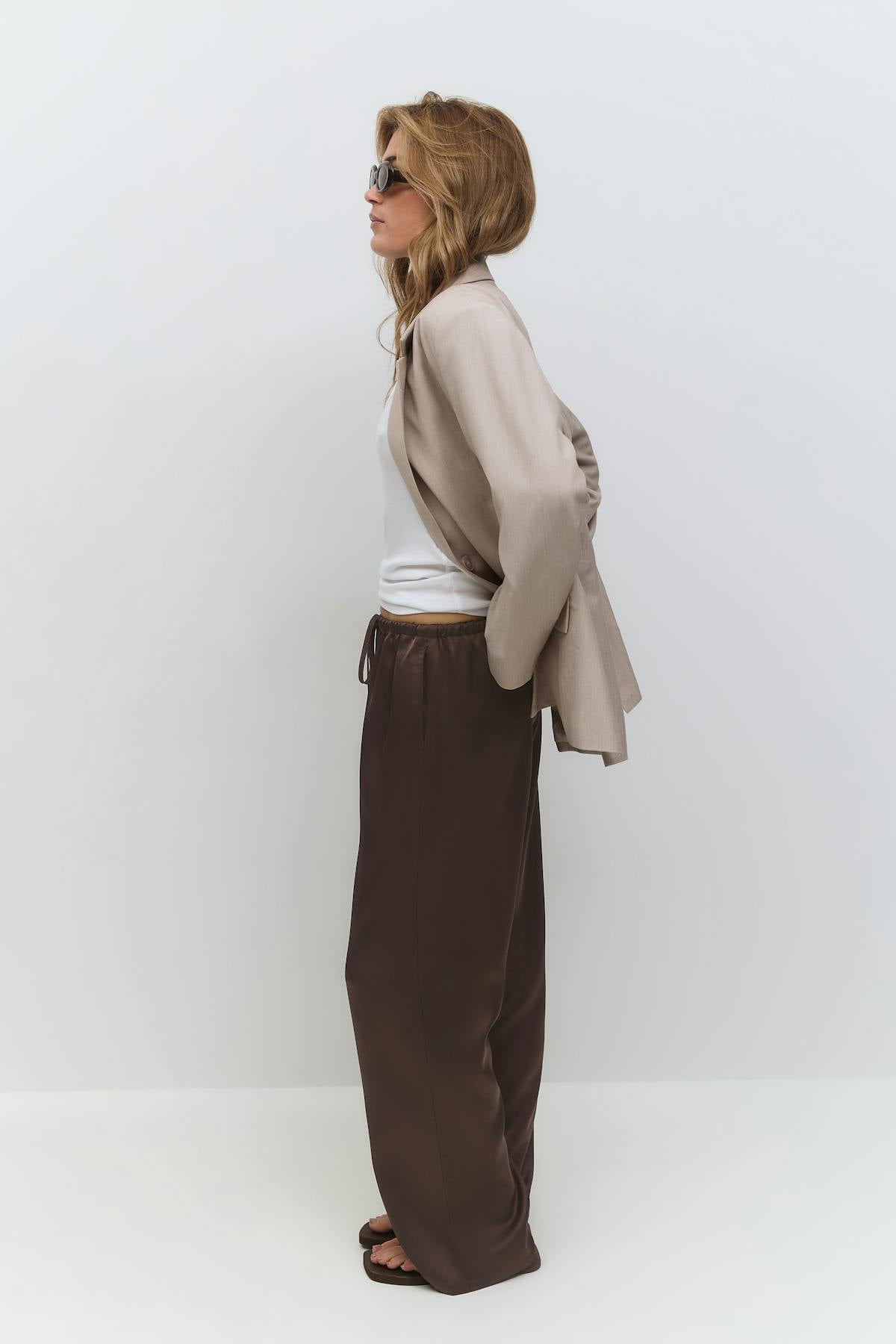 Drawstring satin trousers