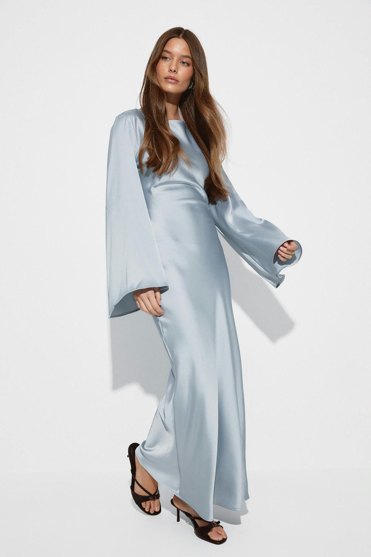 Satin wide sleeve maxi dress