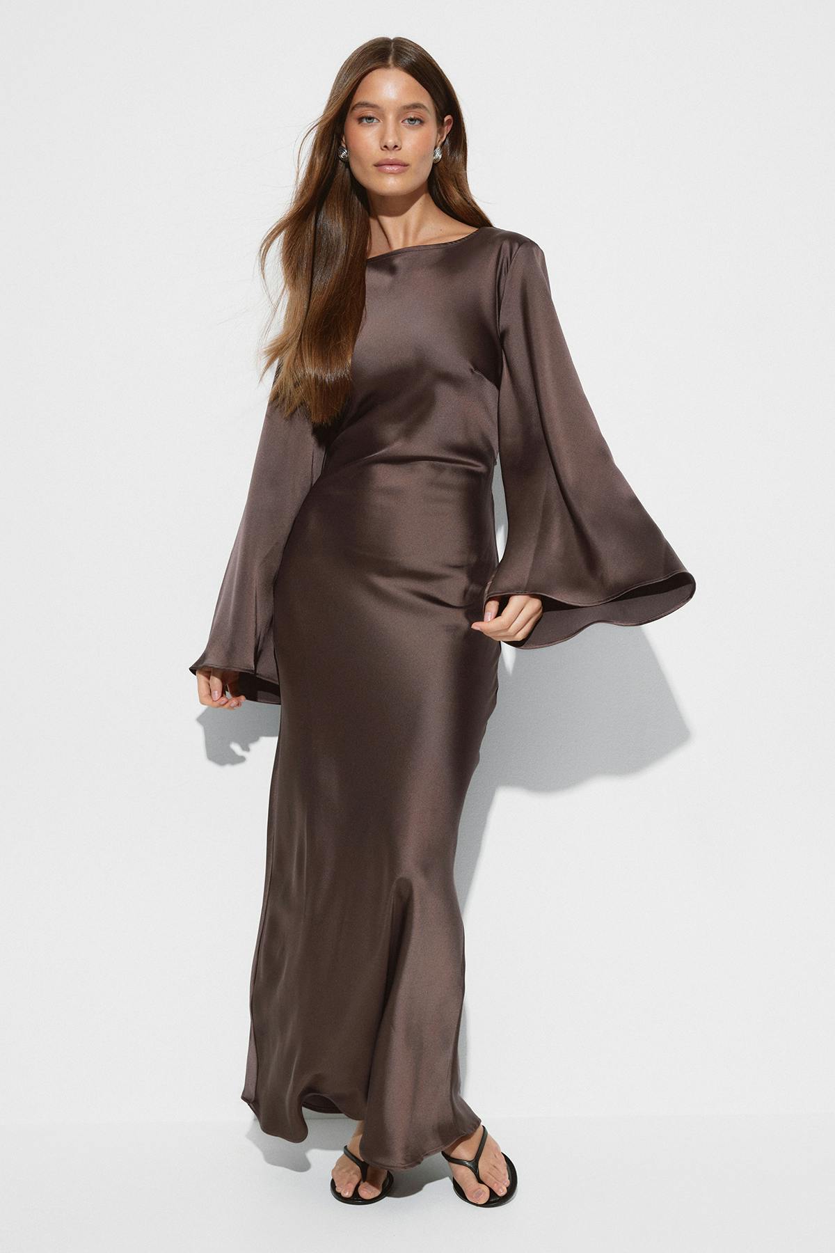 Satin wide sleeve maxi dress
