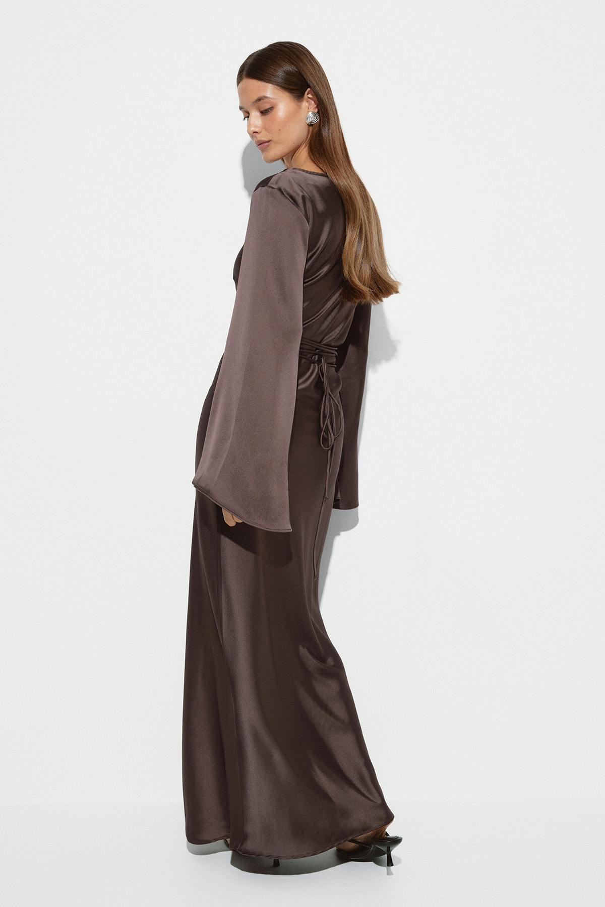 Satin wide sleeve maxi dress