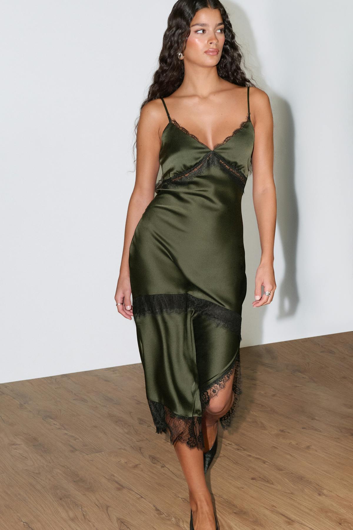 Satin lace midi dress