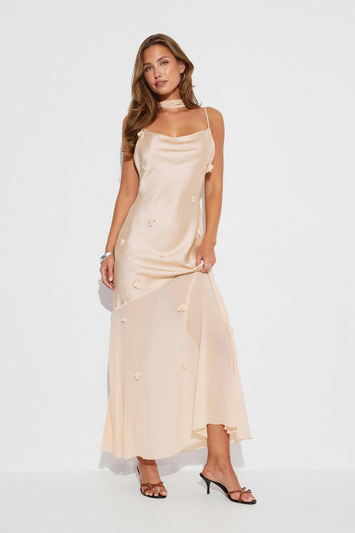 Floral maxi cowlneck dress