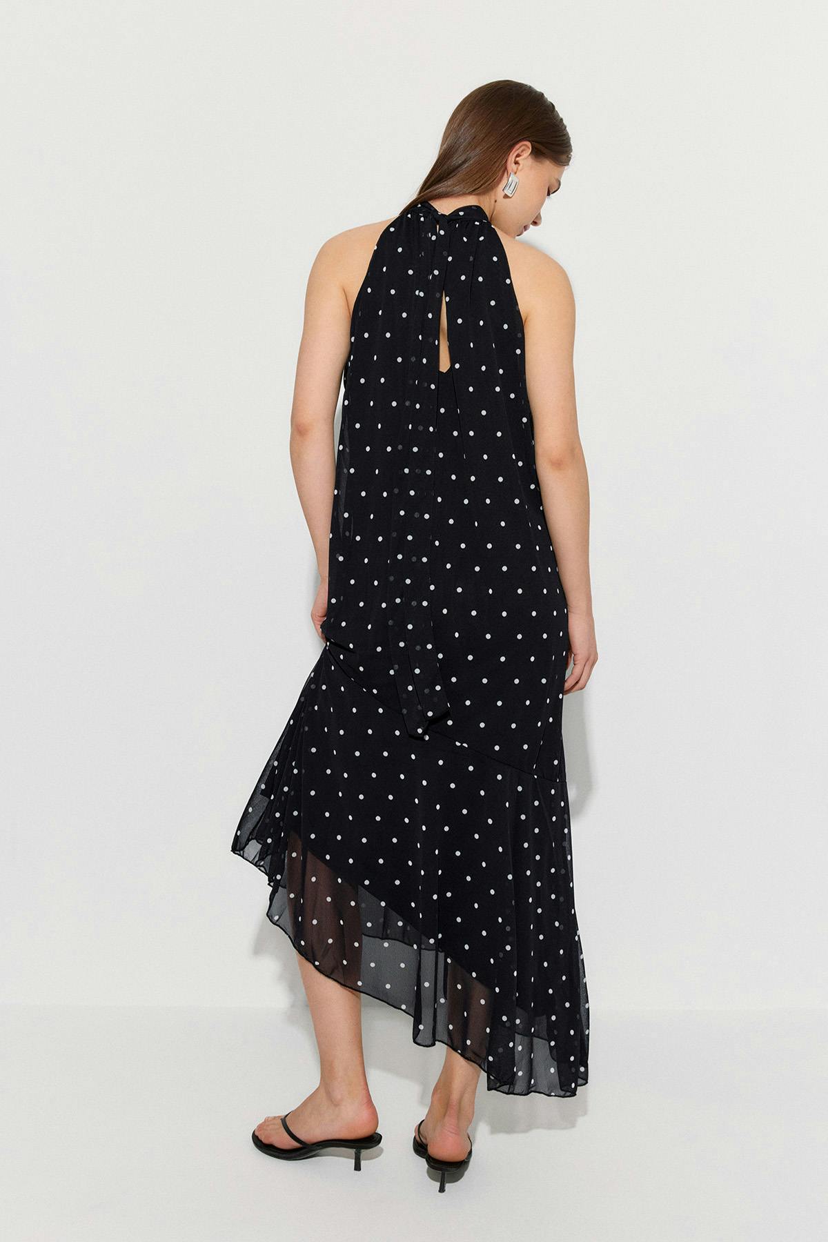 Halterneck asymmetric dress