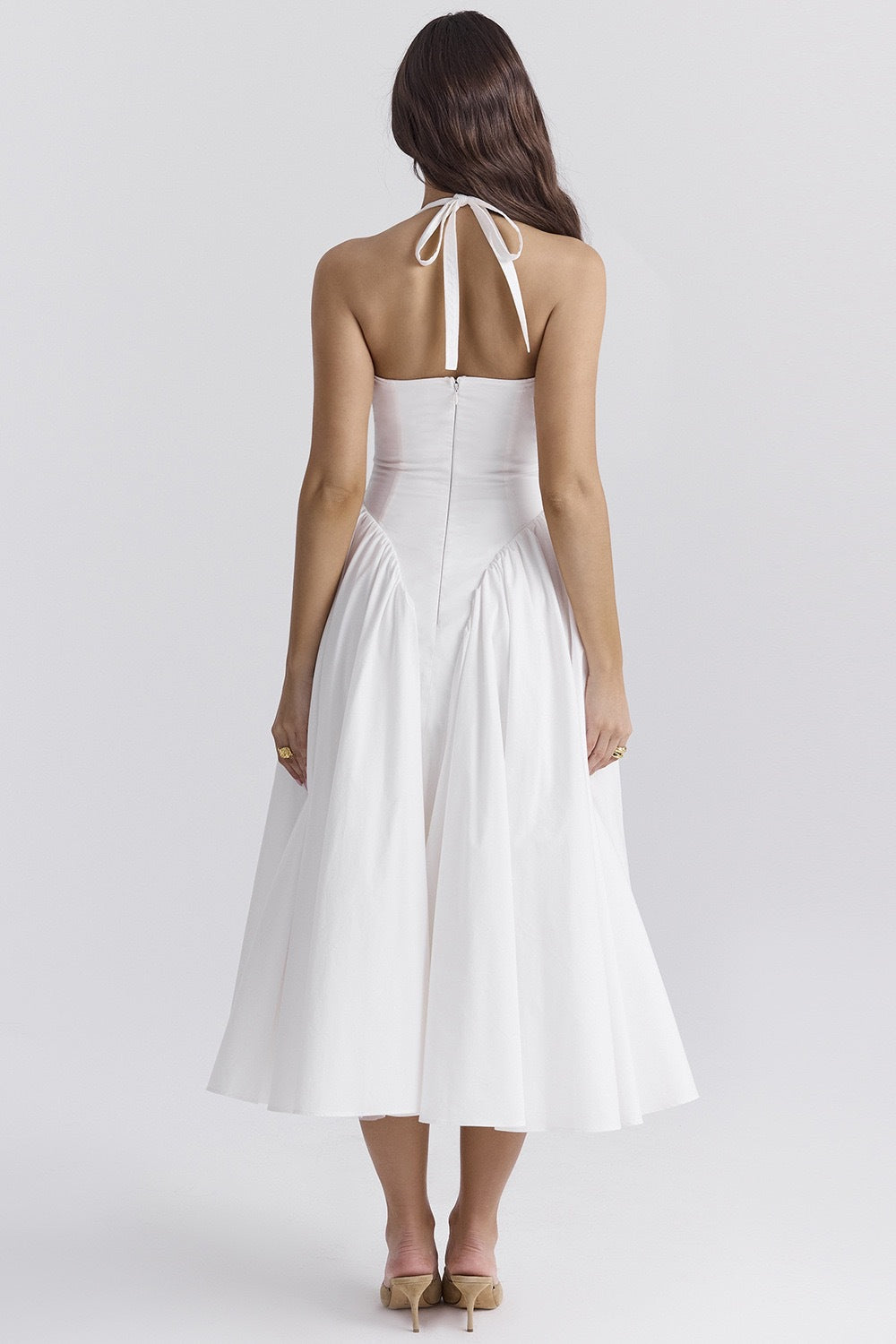 White Cotton Halter Midi Dresses