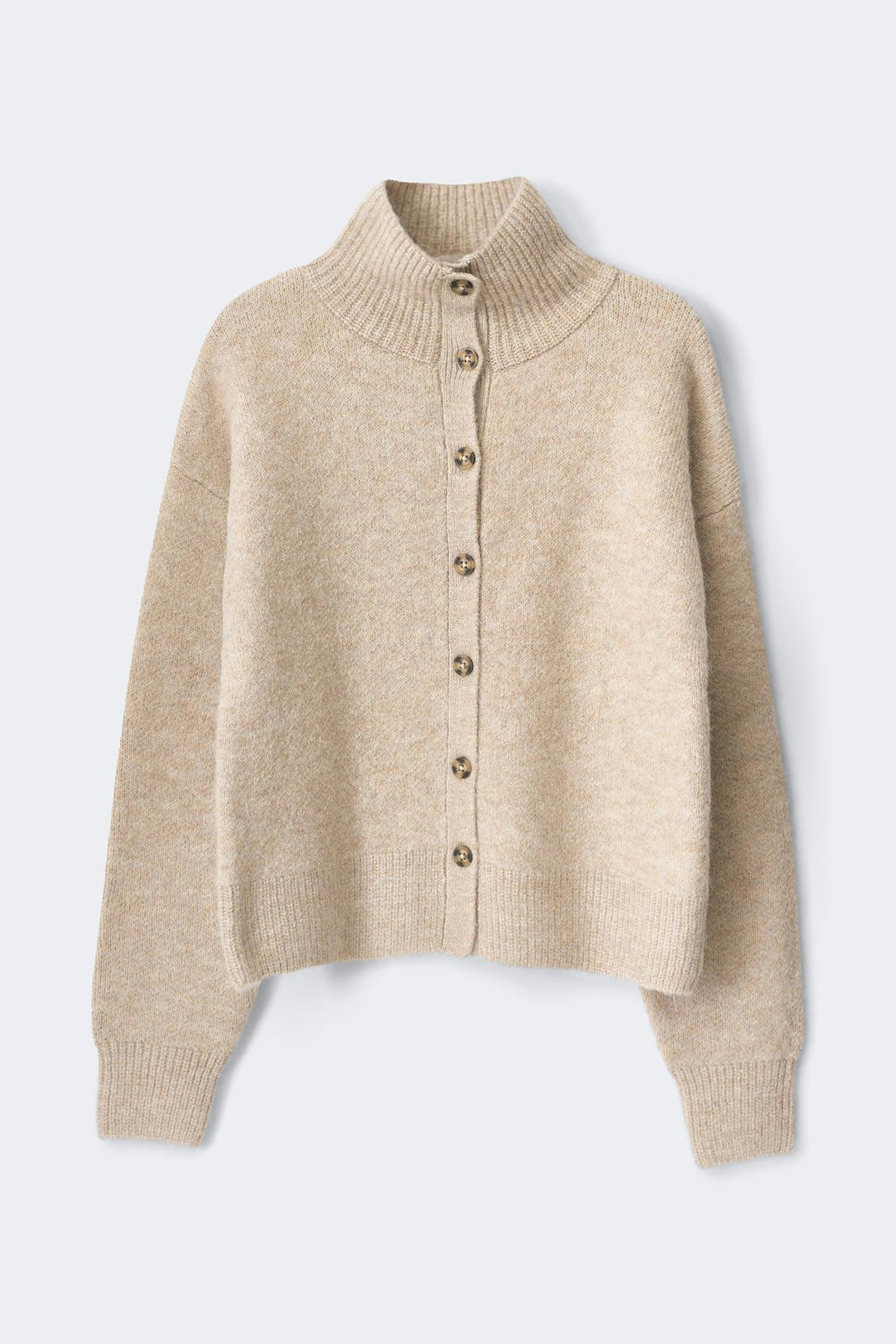 Turtleneck knitted cardigan
