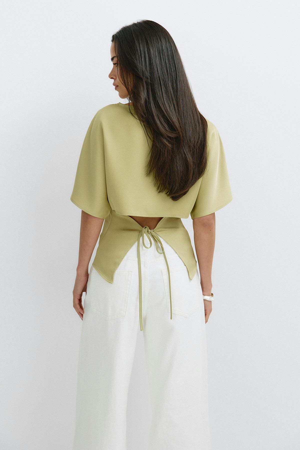 Open back satin blouse
