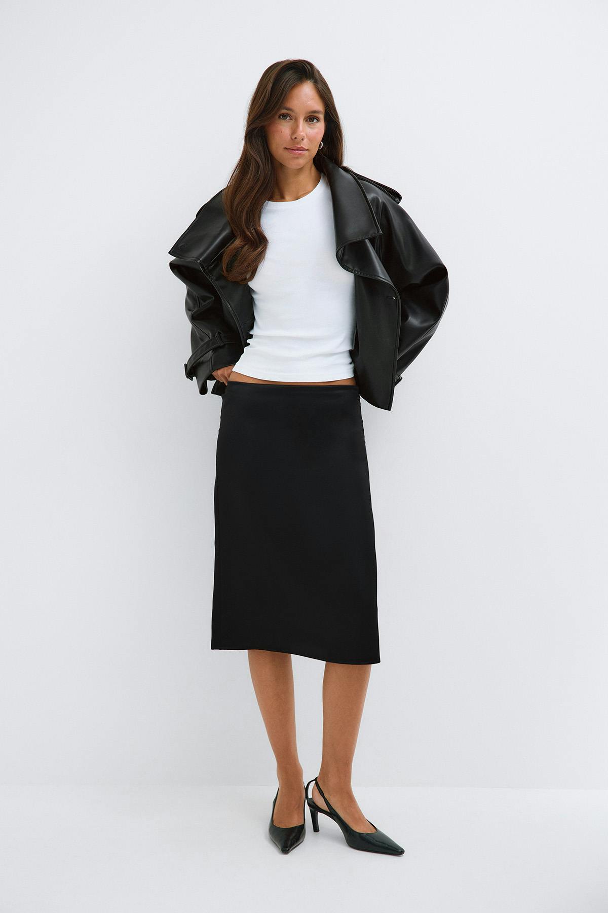 Satin midi skirt