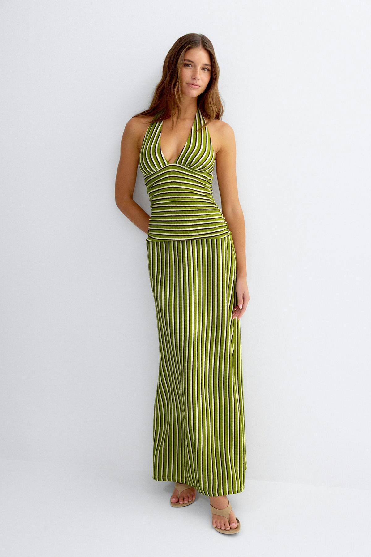 Stripe halterneck maxi dress