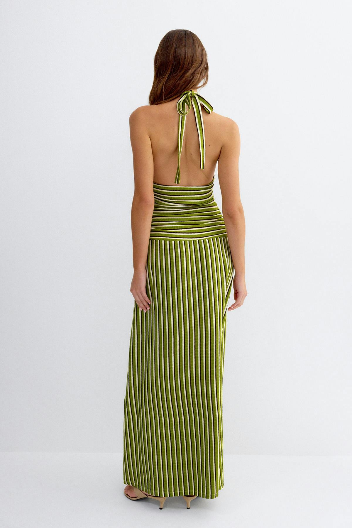 Stripe halterneck maxi dress