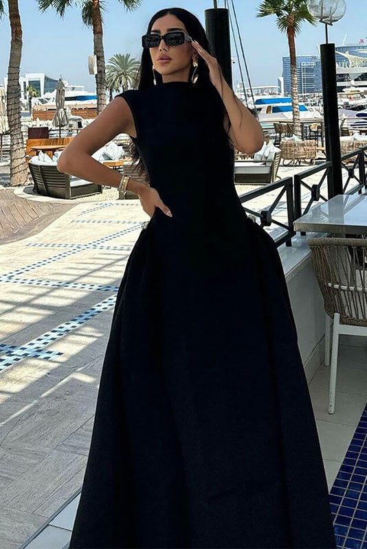 Minimalist High-Neck Sculptural Maxi Dress