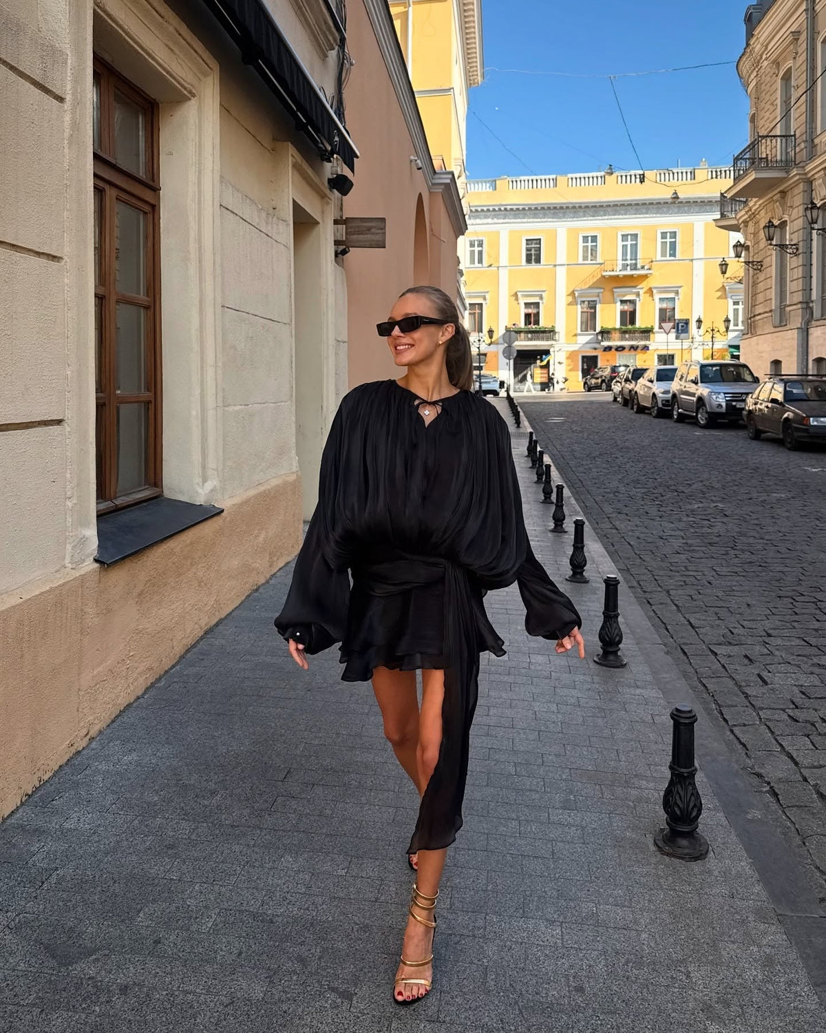 Rosella Pleated Ruffled Mini Dress