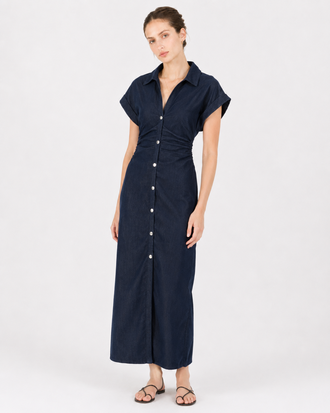 Diana Tricot Snatched Waist Denim Midi Dress