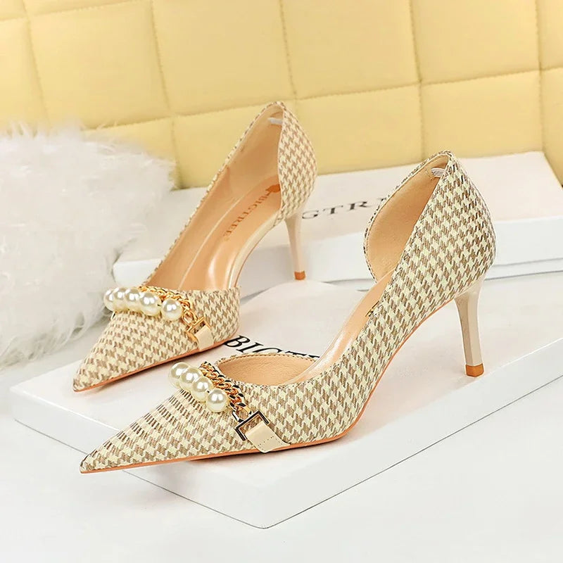 BIGTREE Elegant Plaid Evening Pumps
