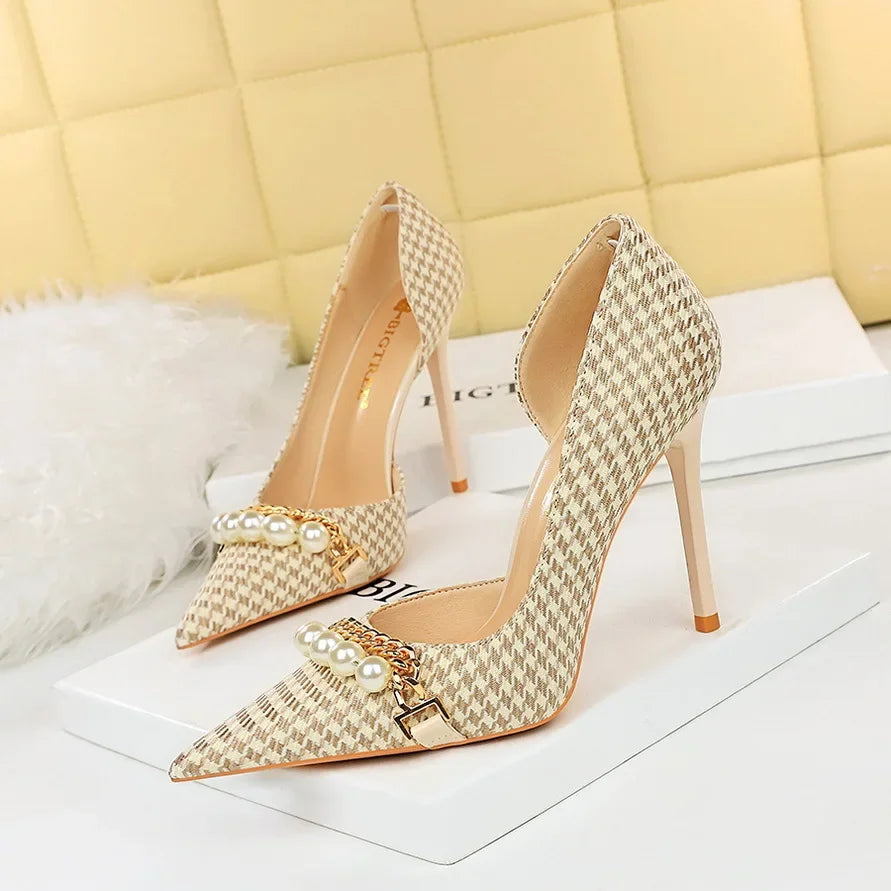 BIGTREE Elegant Plaid Evening Pumps