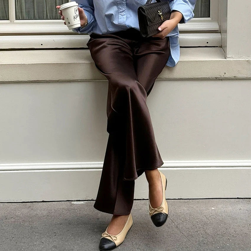 Diana Tricot Satin Flare Leg Pants