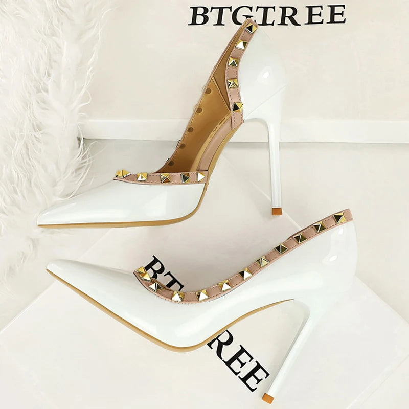 BIGTREE Rivet Luxe Patent Stiletto Heels