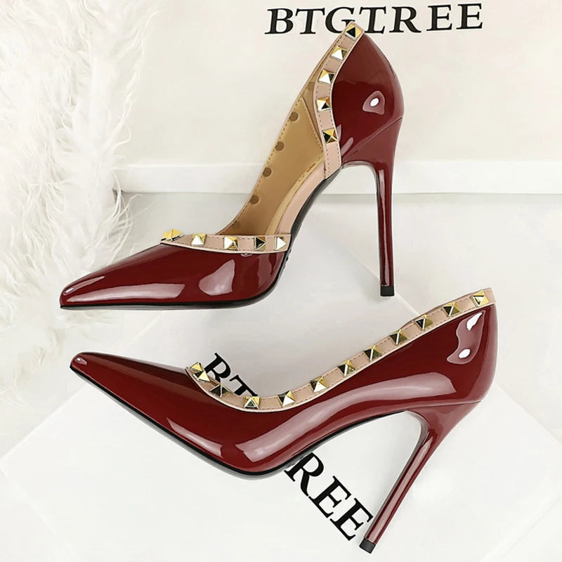 BIGTREE Rivet Luxe Patent Stiletto Heels