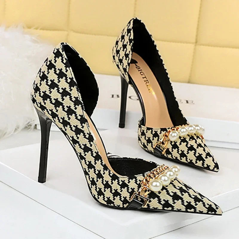 BIGTREE Elegant Plaid Evening Pumps