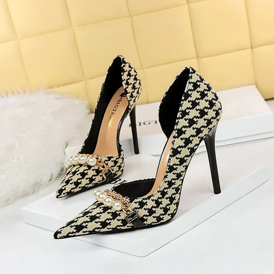 BIGTREE Elegant Plaid Evening Pumps