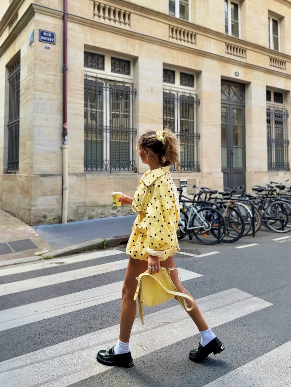 Butter Yellow Polka Dot Jacket & Bubble Shorts Set