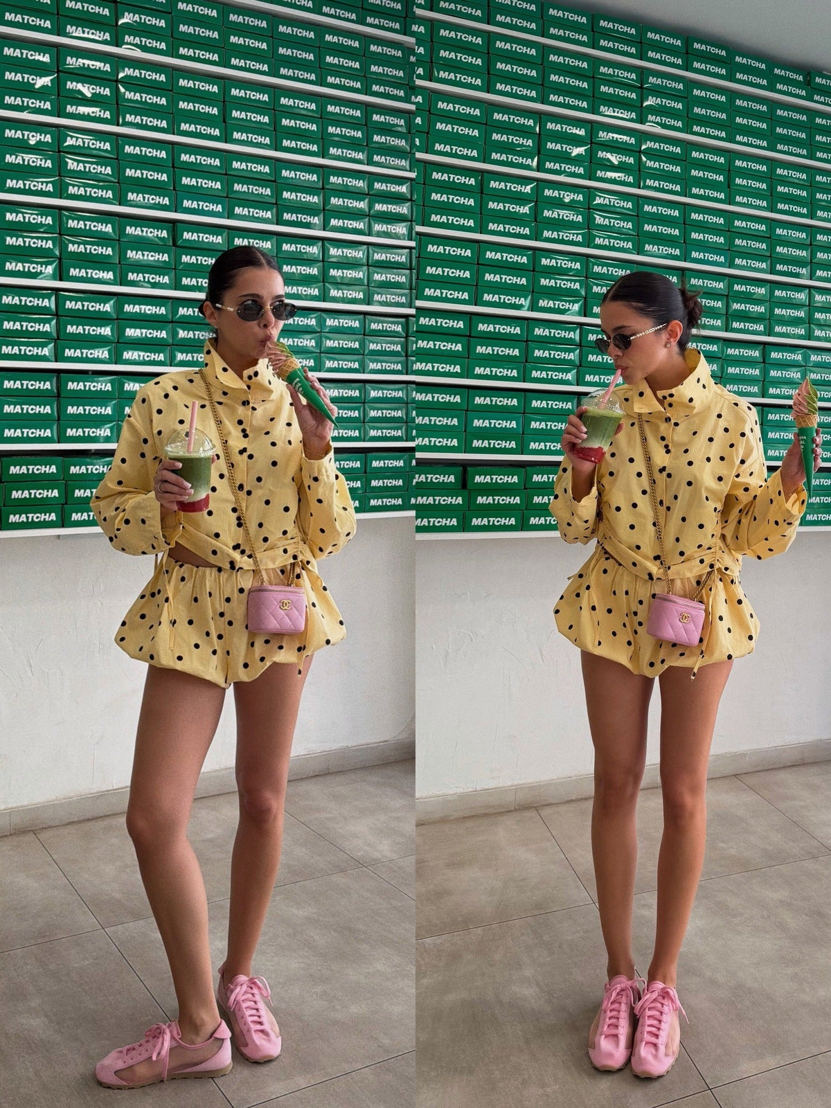 Butter Yellow Polka Dot Jacket & Bubble Shorts Set