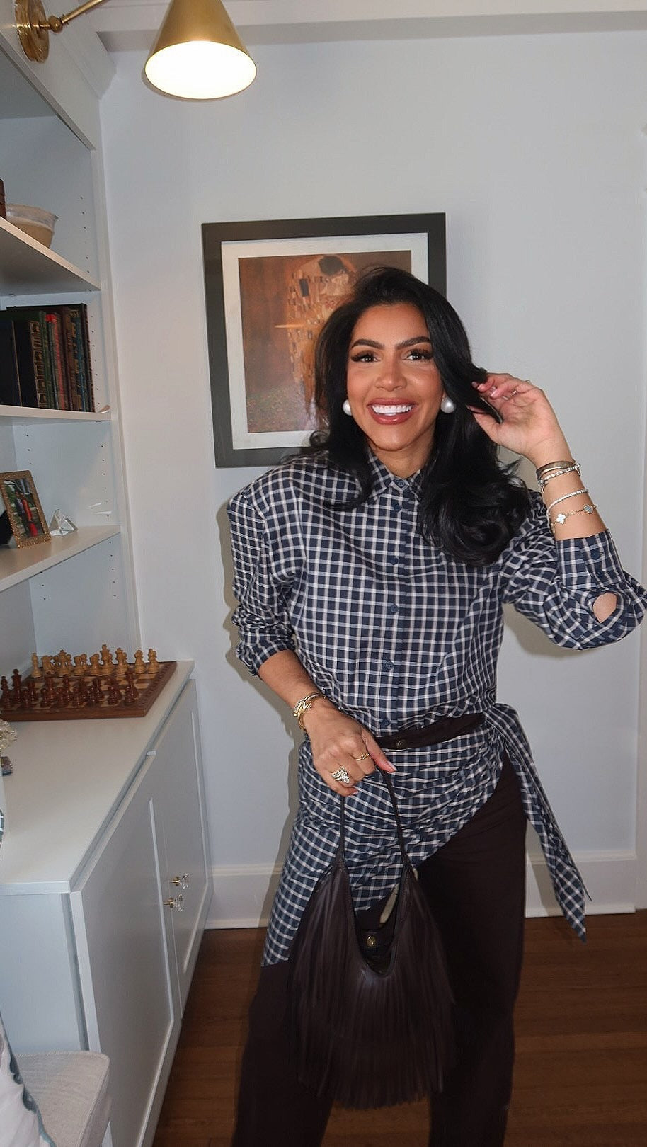 Vintage Century Plaid Scarf-Tie Shirt