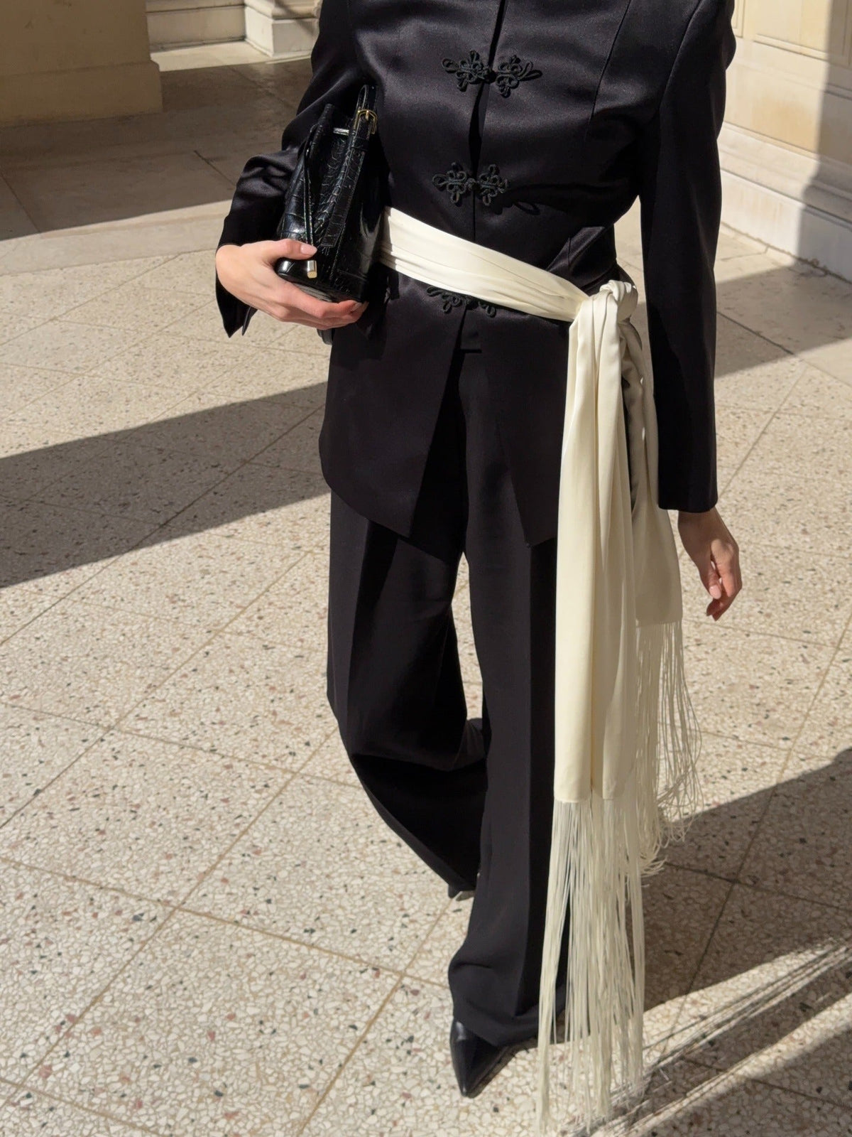 Margaux Fringe Tassel Satin Scarf Belt