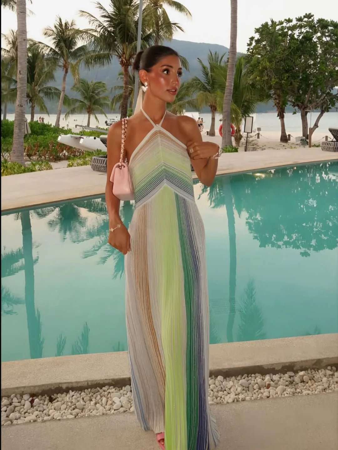 Kendall Chevron Halter Maxi Dress