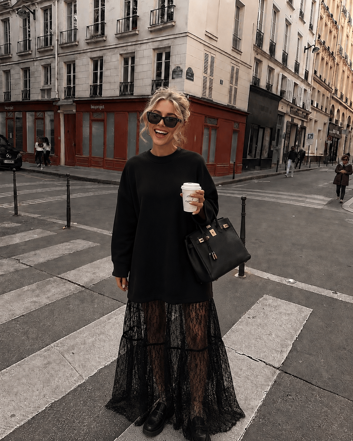 Diana Tricot Lace-Panel Oversized Sweater Dress