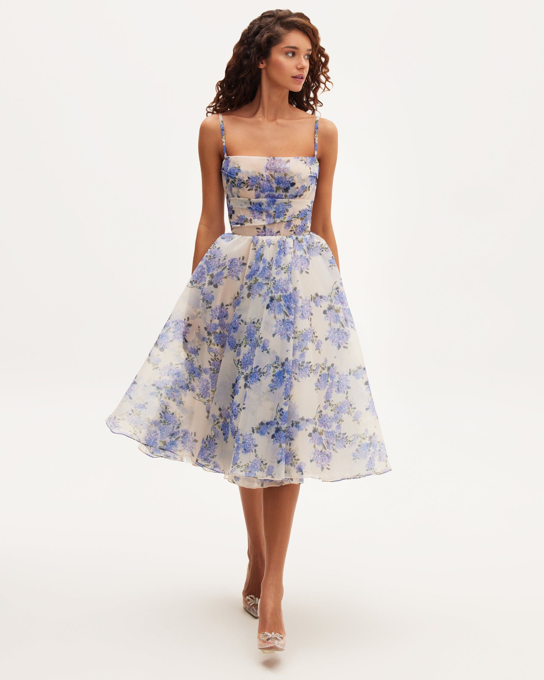 Hydrangea Spaghetti Strap Midi Dress