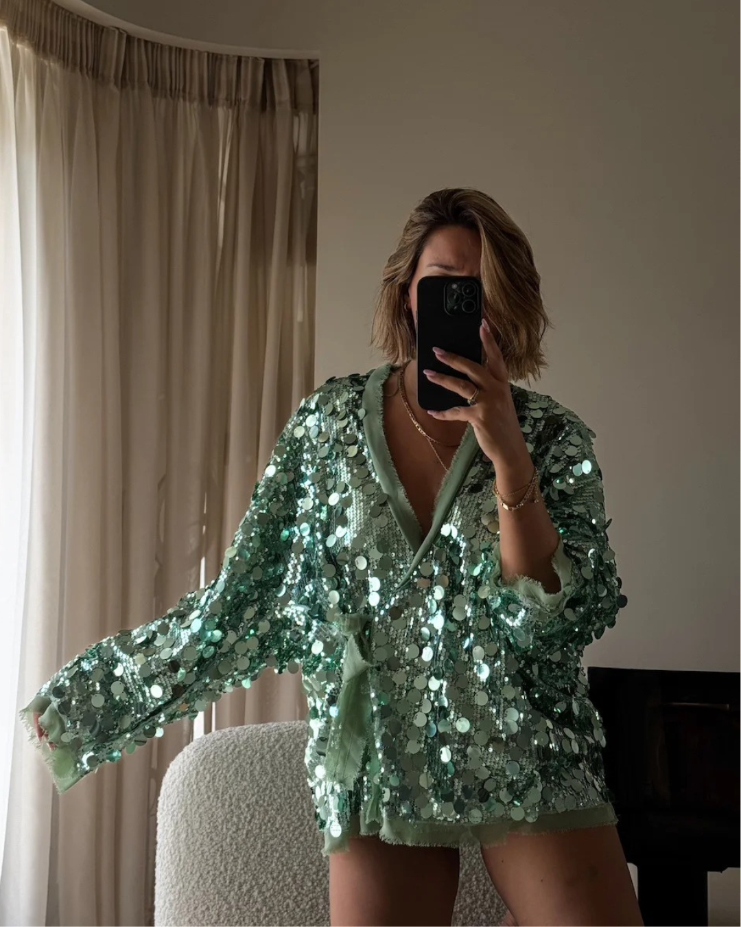 Mach & Aliza Sequin Kimono Top
