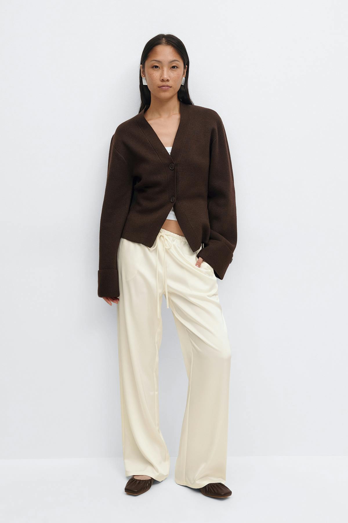 Drawstring satin trousers