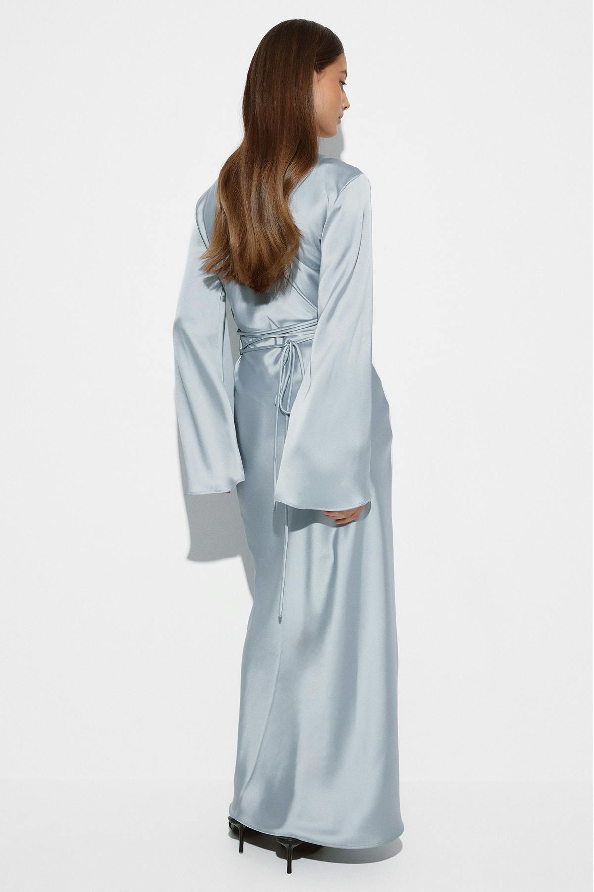 Satin wide sleeve maxi dress