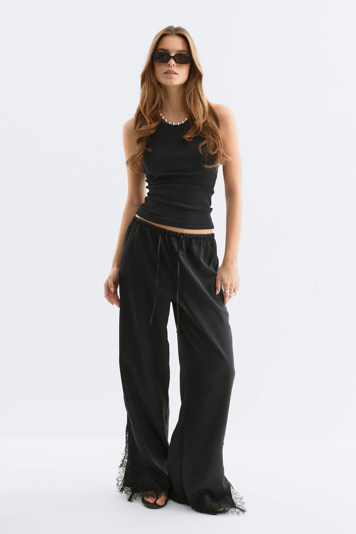 Satin lace trousers