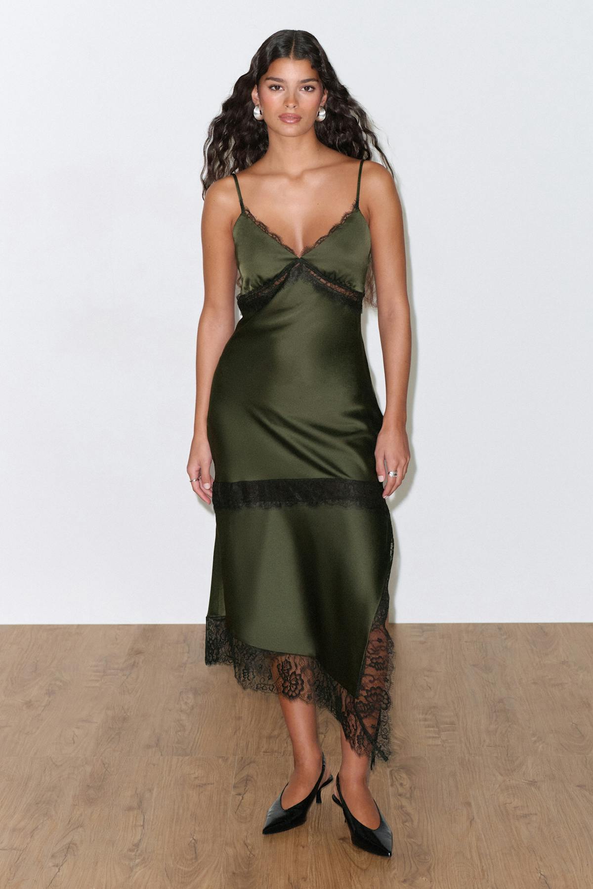 Satin lace midi dress