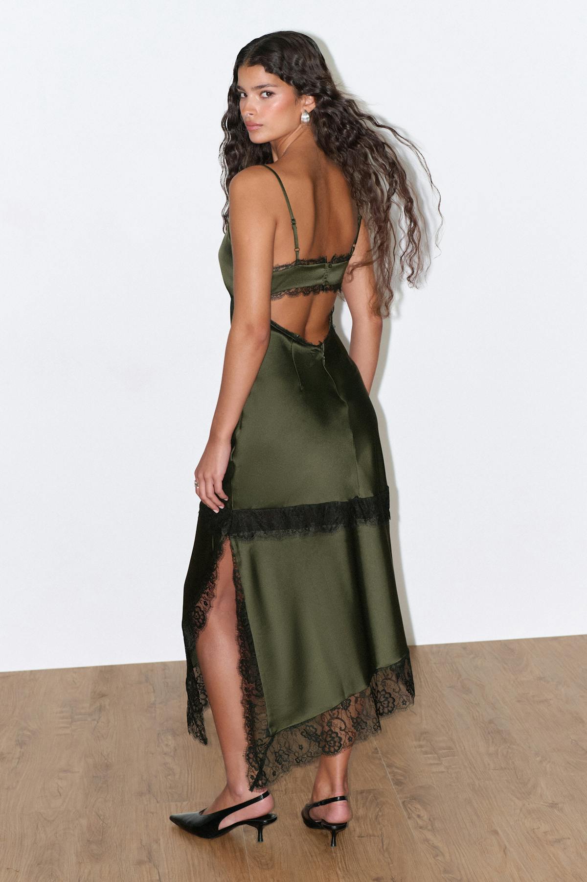 Satin lace midi dress