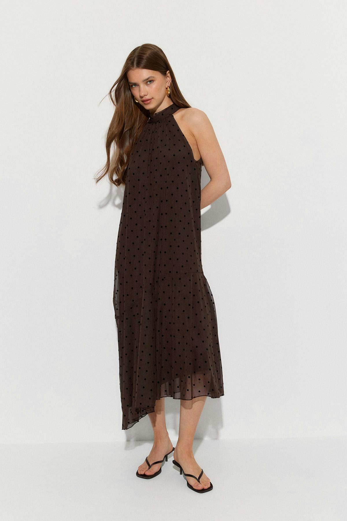 Halterneck asymmetric dress