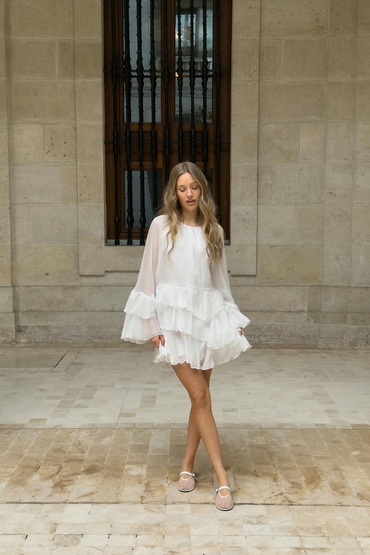 Flowy frill mini dress