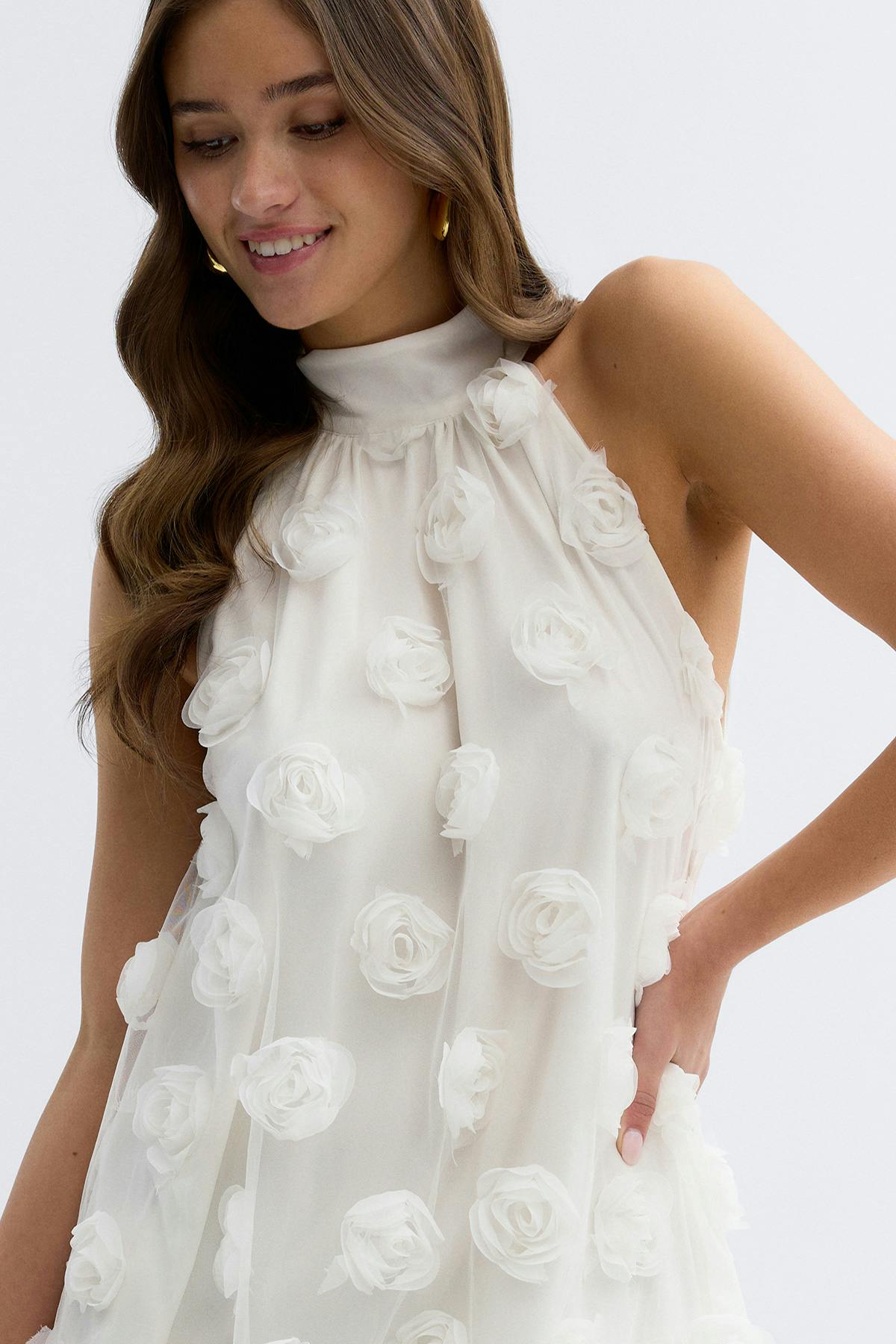Wide halterneck mini dress