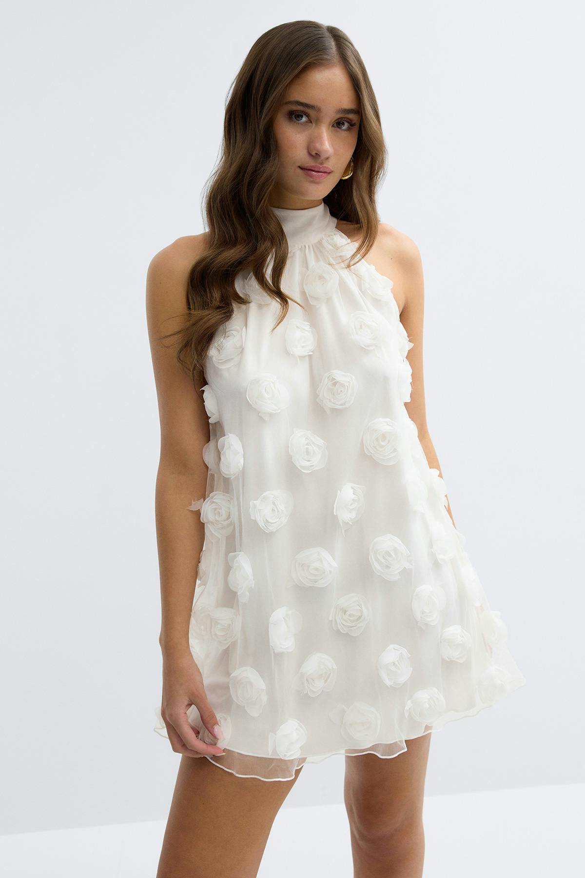 Wide halterneck mini dress
