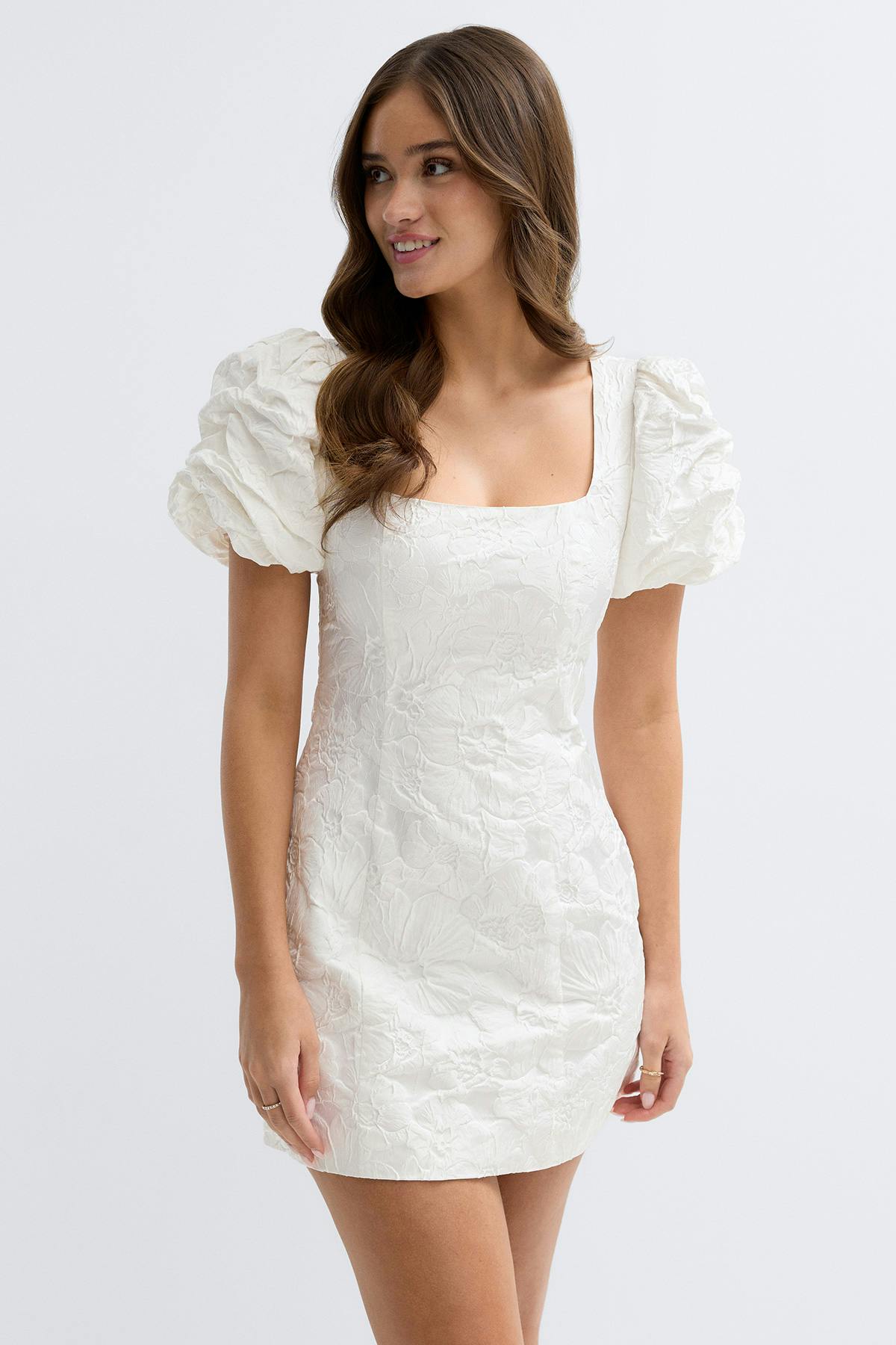 Brocade puffsleeve mini dress