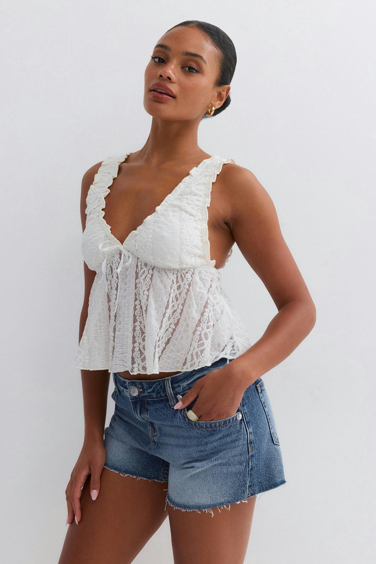Drop loose denim shorts