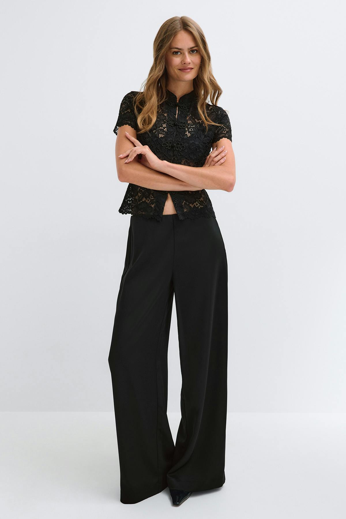 Glow straight satin trousers