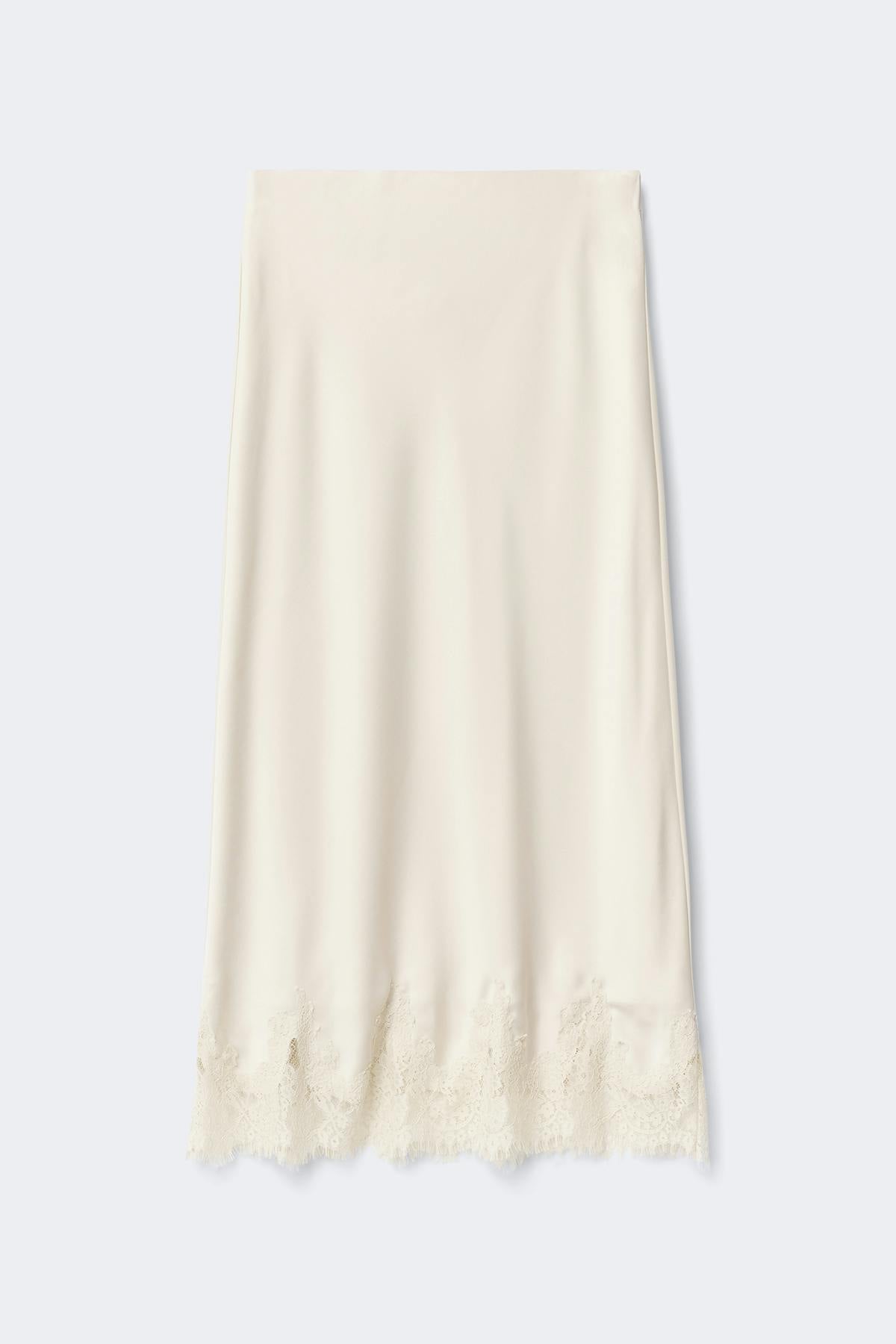 Lace satin midi skirt