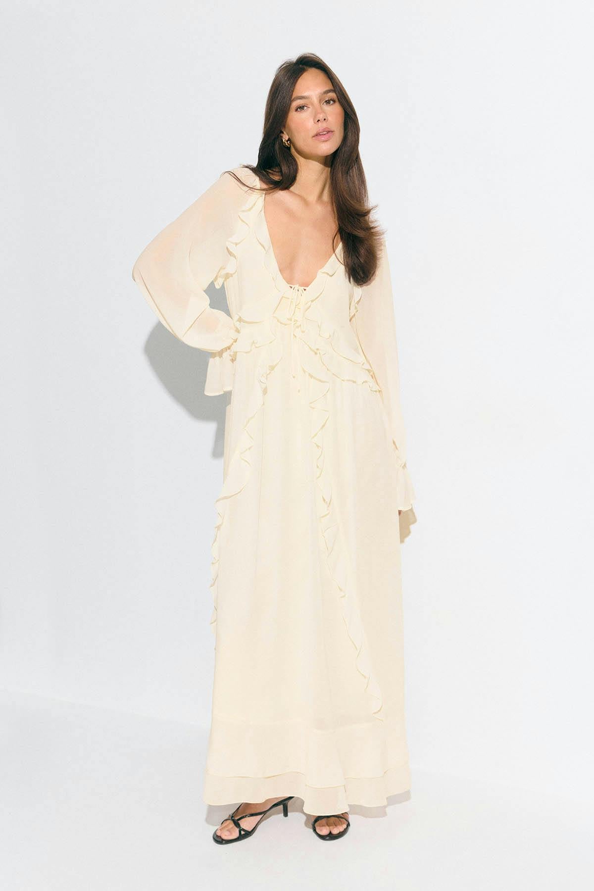 Chiffon maxi long sleeve dress