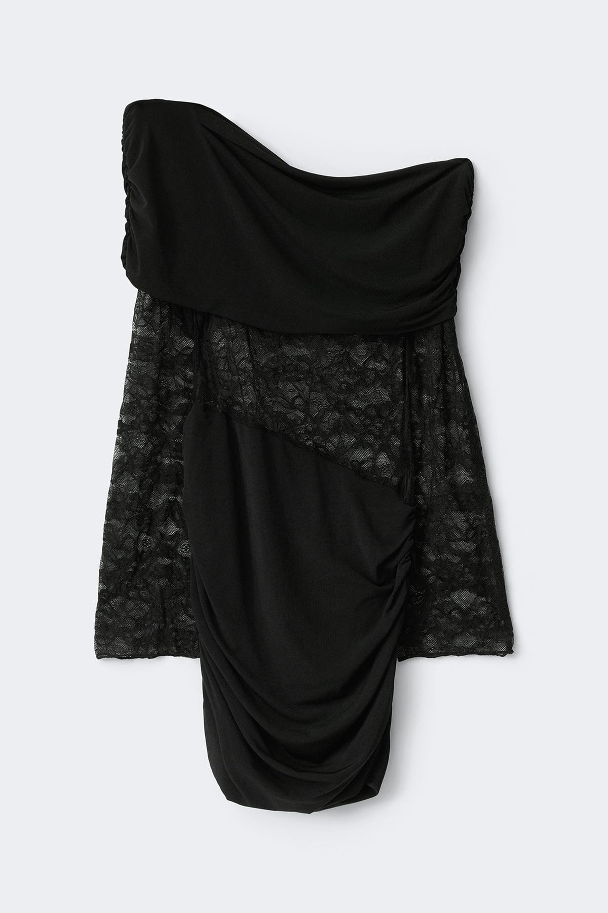 Asymmetric lace mini dress