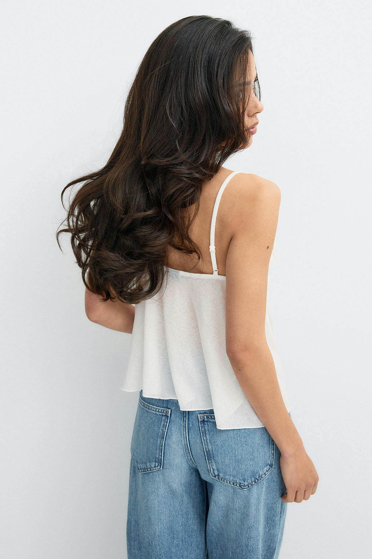 Sheer ruffle strap singlet