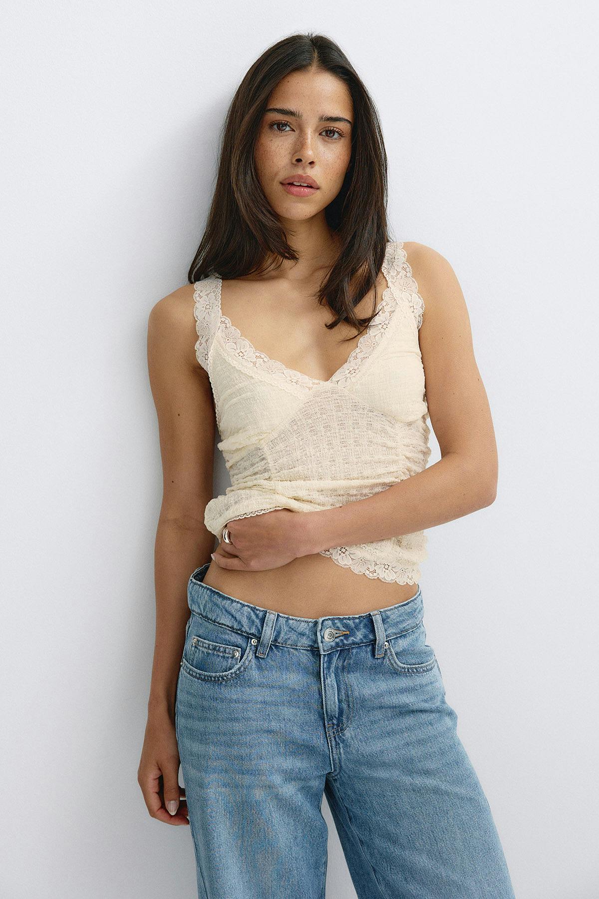 Textured lace detail top