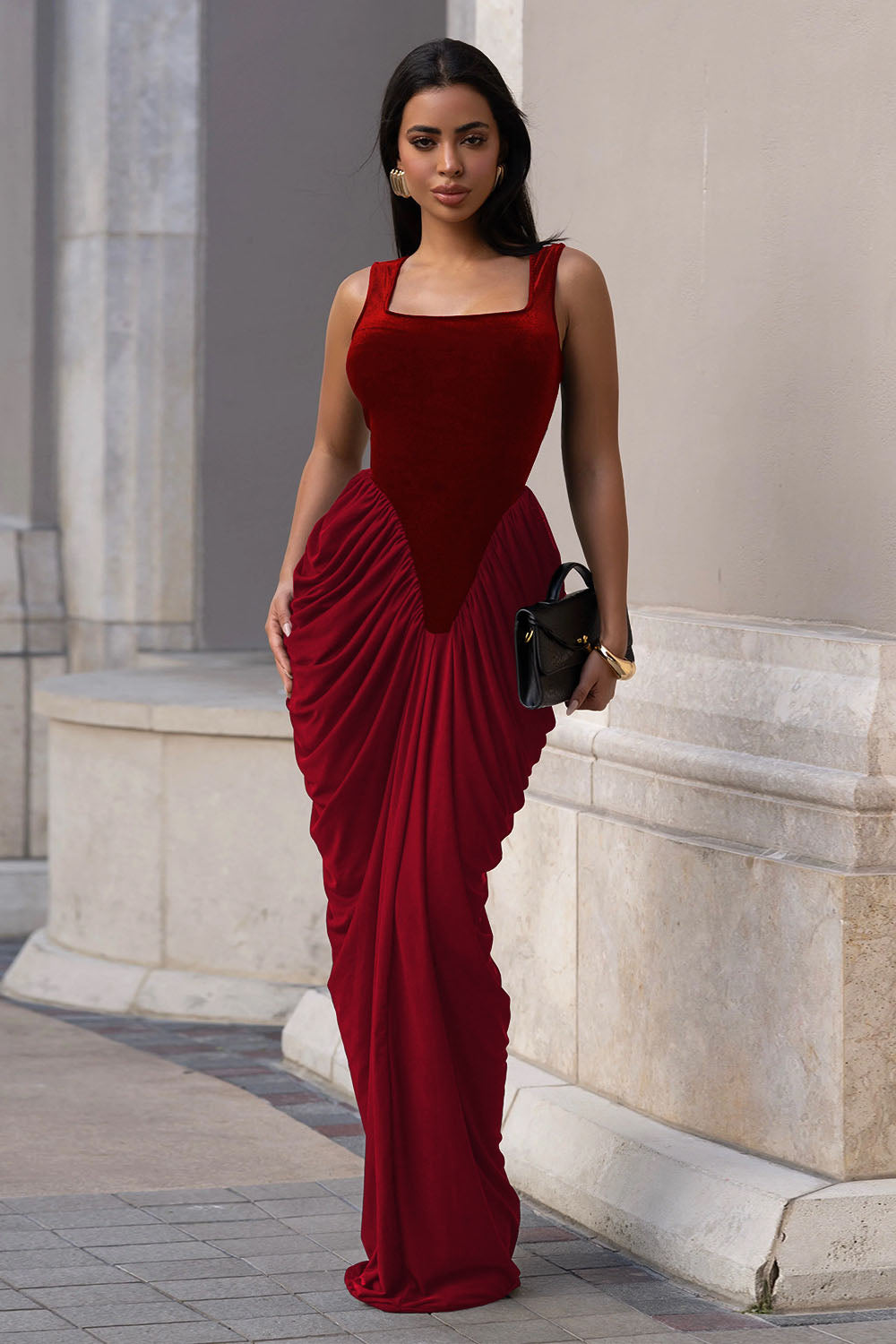 Phantom Grace Velvet Mesh Maxi Dress