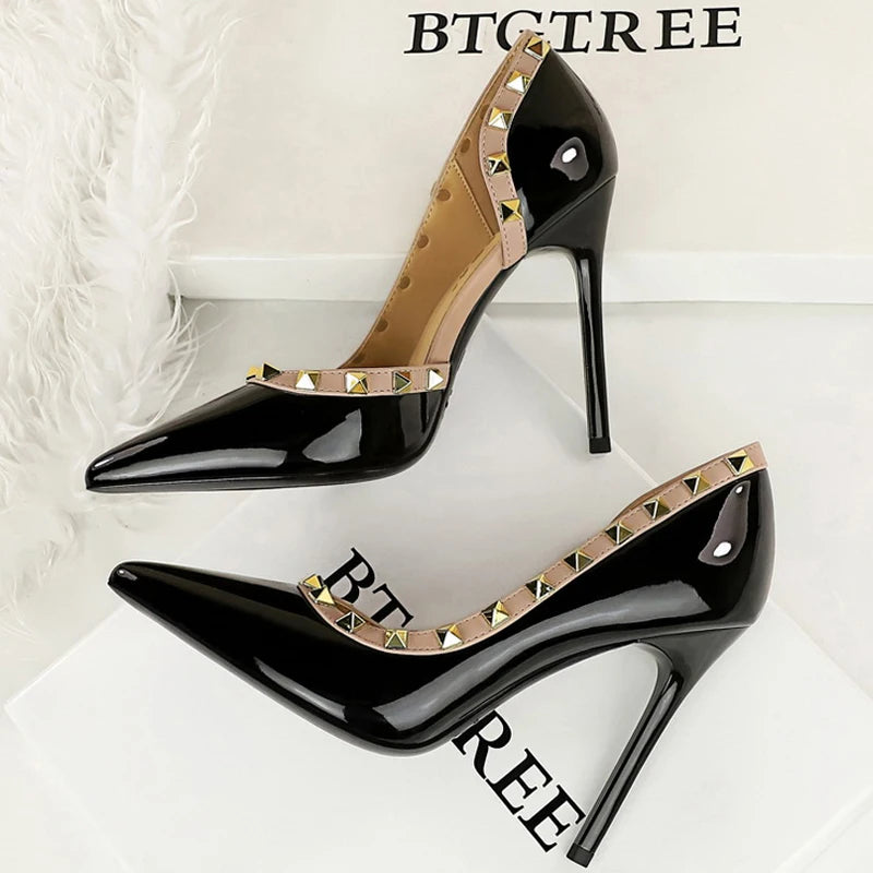 BIGTREE Rivet Luxe Patent Stiletto Heels